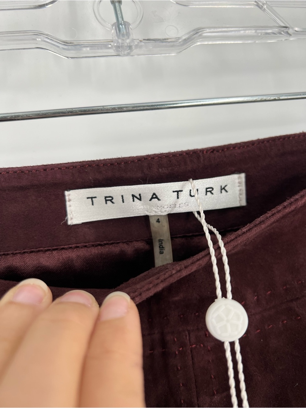 Trina Turk Burgundy Suede A-Line Stitched Classic Designer Mini Skirt 4 NWT - Picture 3 of 8